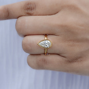 Bezel Set Pear Cut Lab Diamond Solitaire Ring