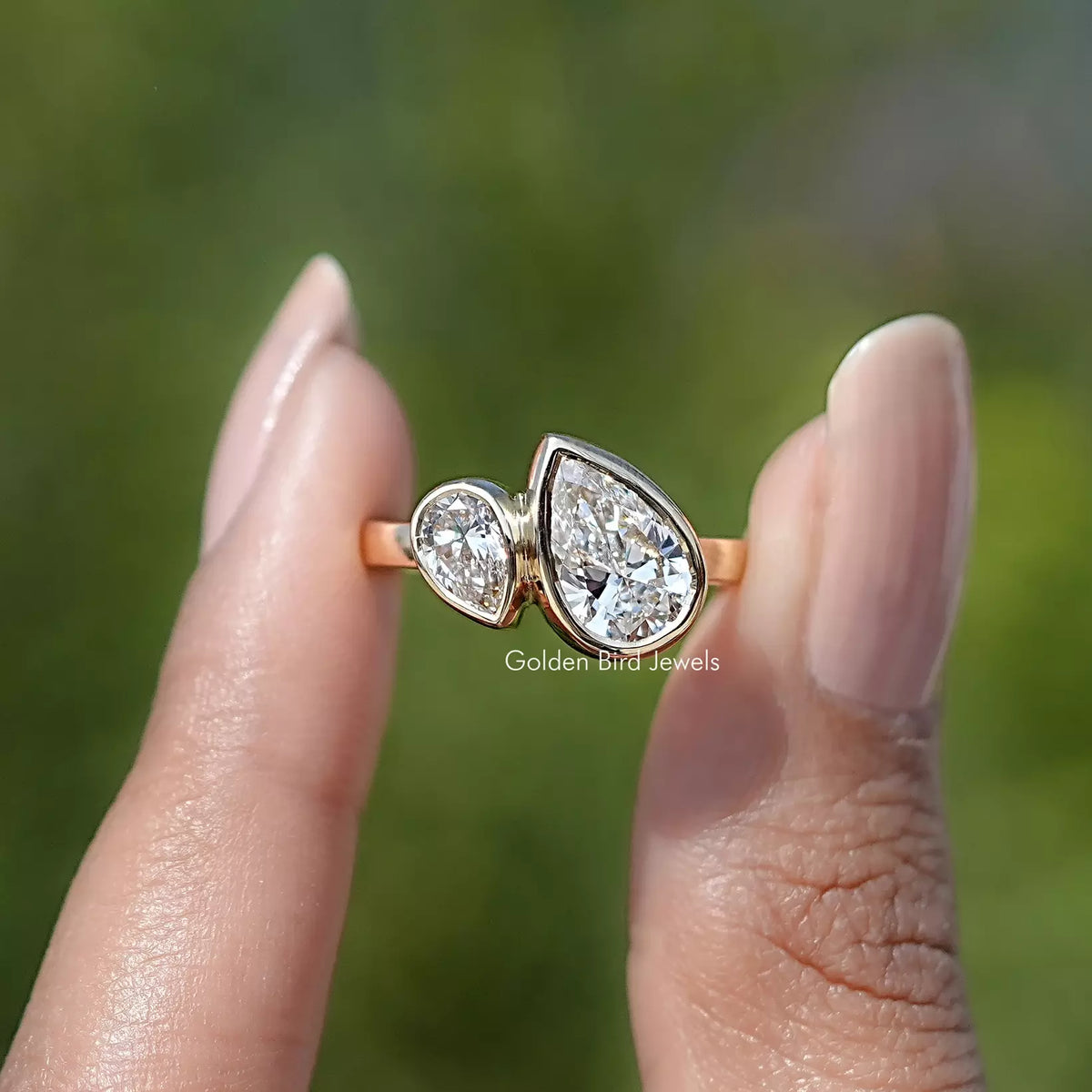 Bezel Set Pear Cut Lab Diamond Toi Et Moi Ring