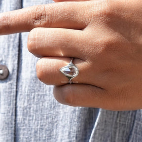 Detailed View Of Pear Cut Bezel Set Moissanite Ring In White Gold