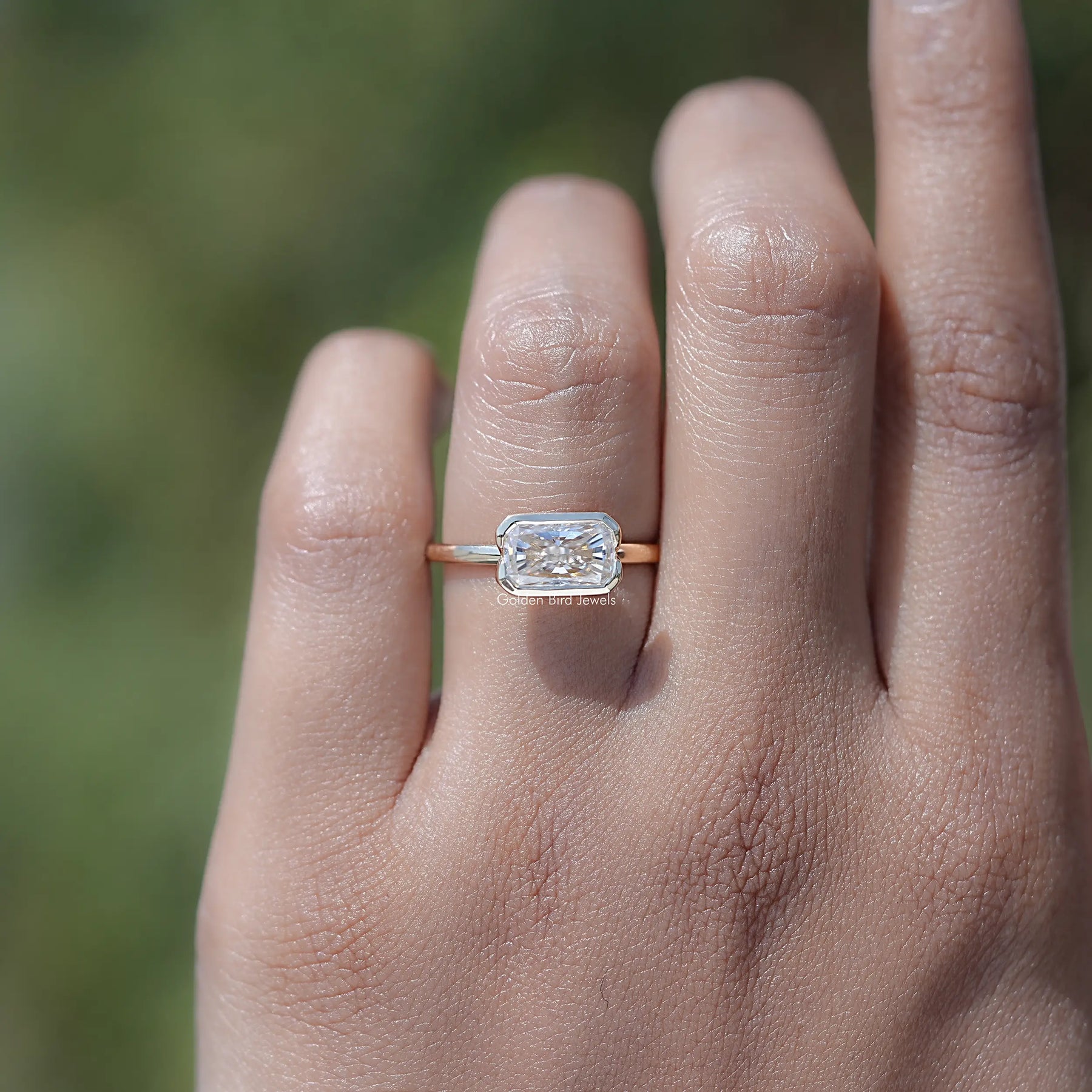 Half Bezel Radiant Cut Moissanite Solitaire Ring