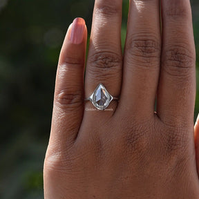 View of Bezel Set Moissanite Pear Cut Ring In White Gold