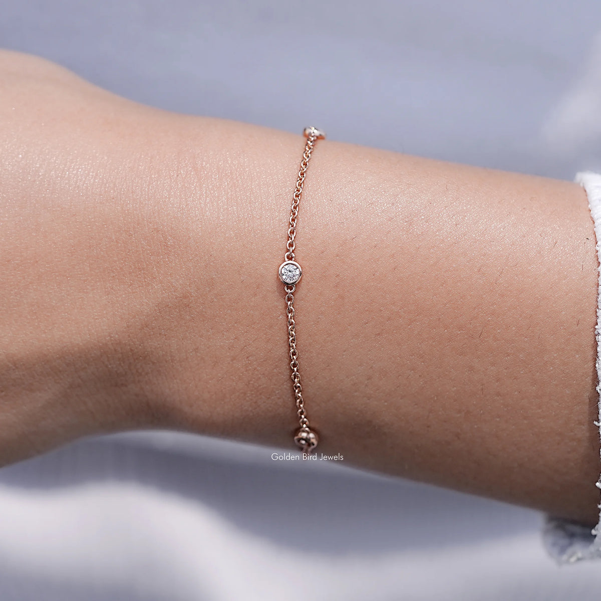Bezel Set Round Cut Lab Diamond Station Bracelet