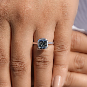 Bezel Set Square Cushion Moissanite Solitaire Ring