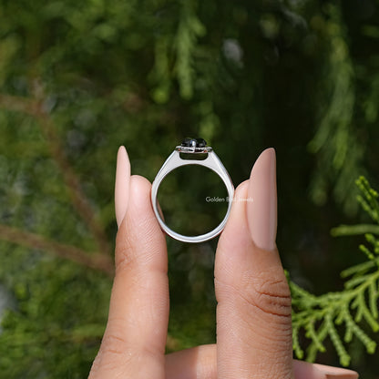 Black Marquise Moissanite Halo Diamond Wedding Ring