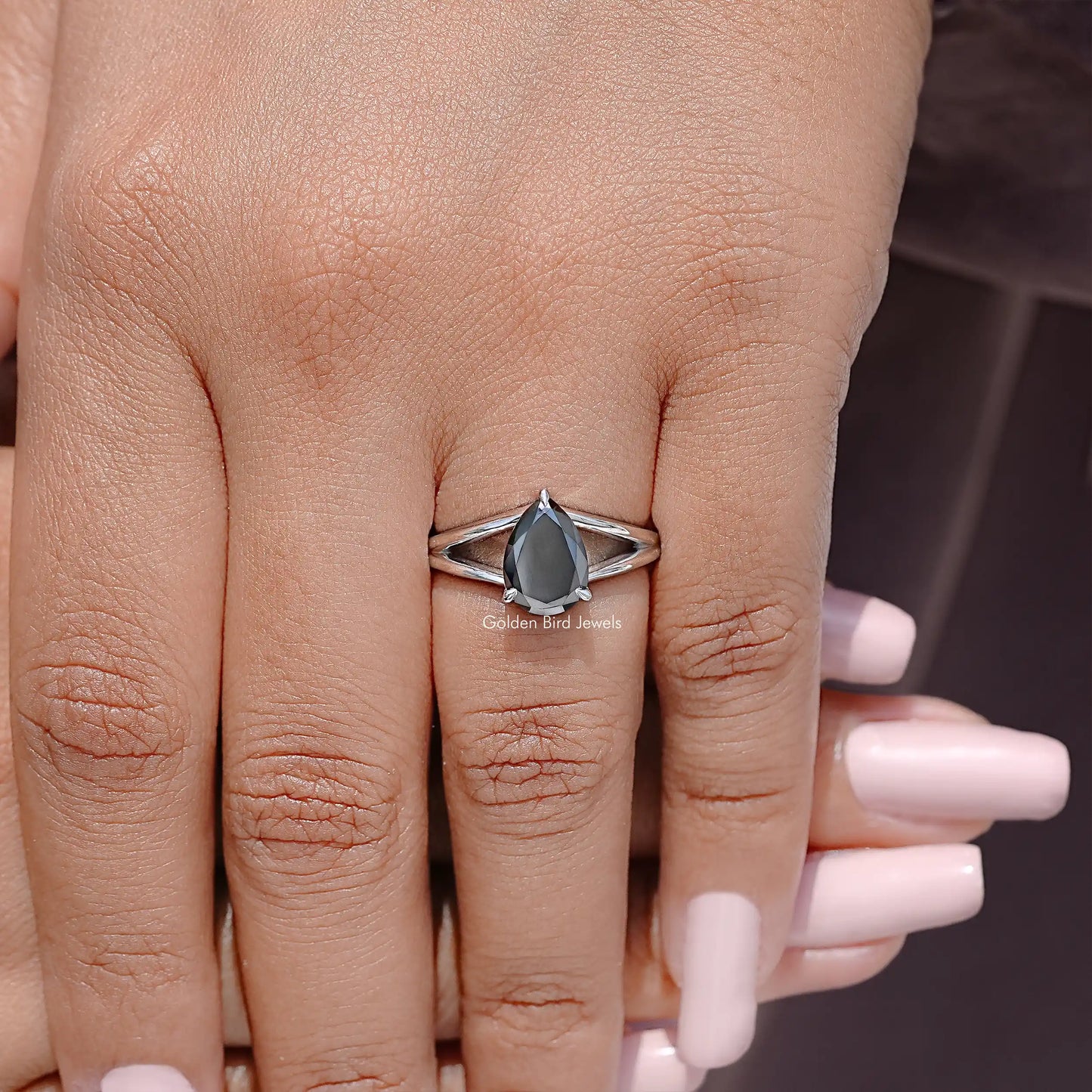 Pear Cut Moissanite Gemstone Split Shank Ring