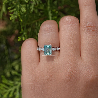Emerald Cut Moissanite Gemstone Engagement Ring