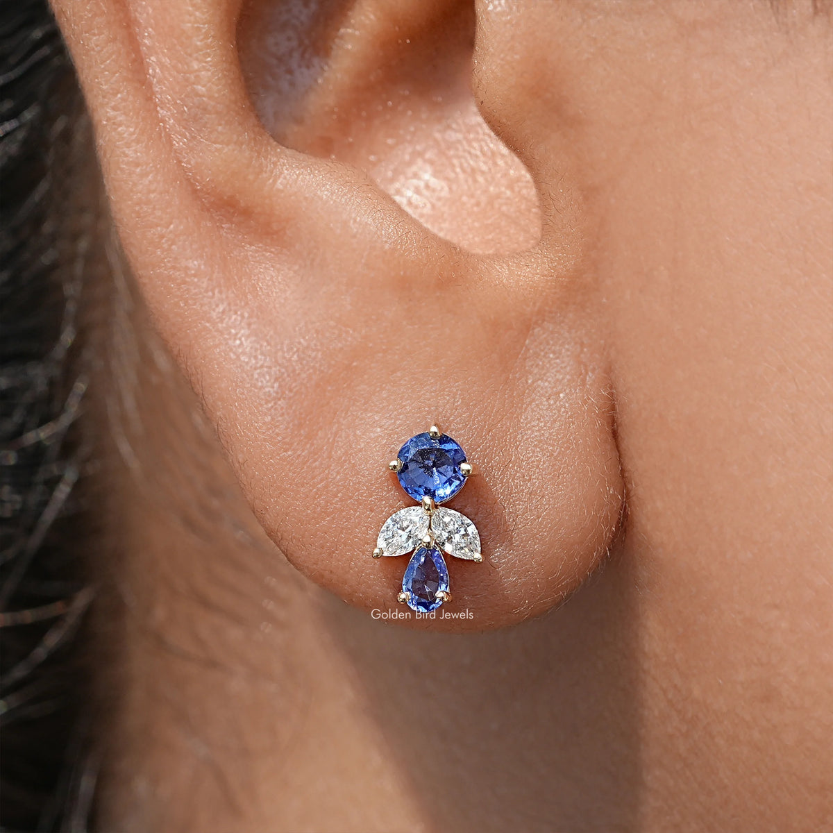 Blue Round Lab Diamond Stud Earrings