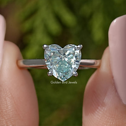 Blue Heart Moissanite Gemstone Solitaire Wedding Ring