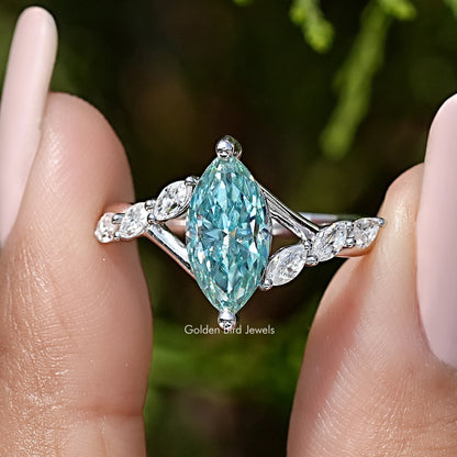 Green Marquise Moissanite Gemstone Floral Wedding Ring