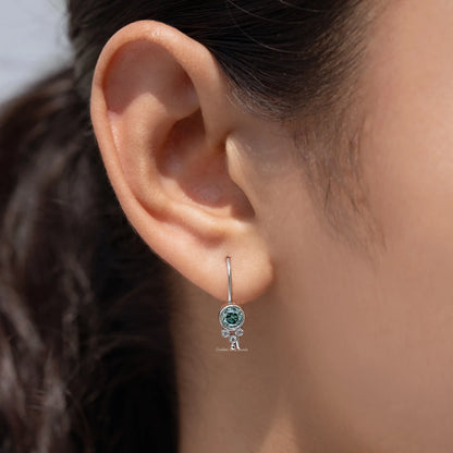 Blue Round Cut Moissanite Dangle Earrings