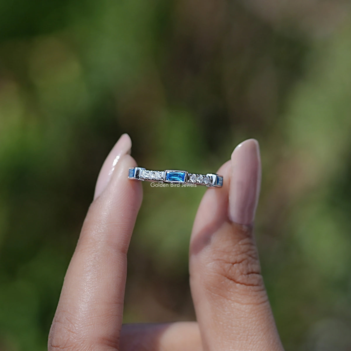 Blue Baguette Gemstone Eternity Band