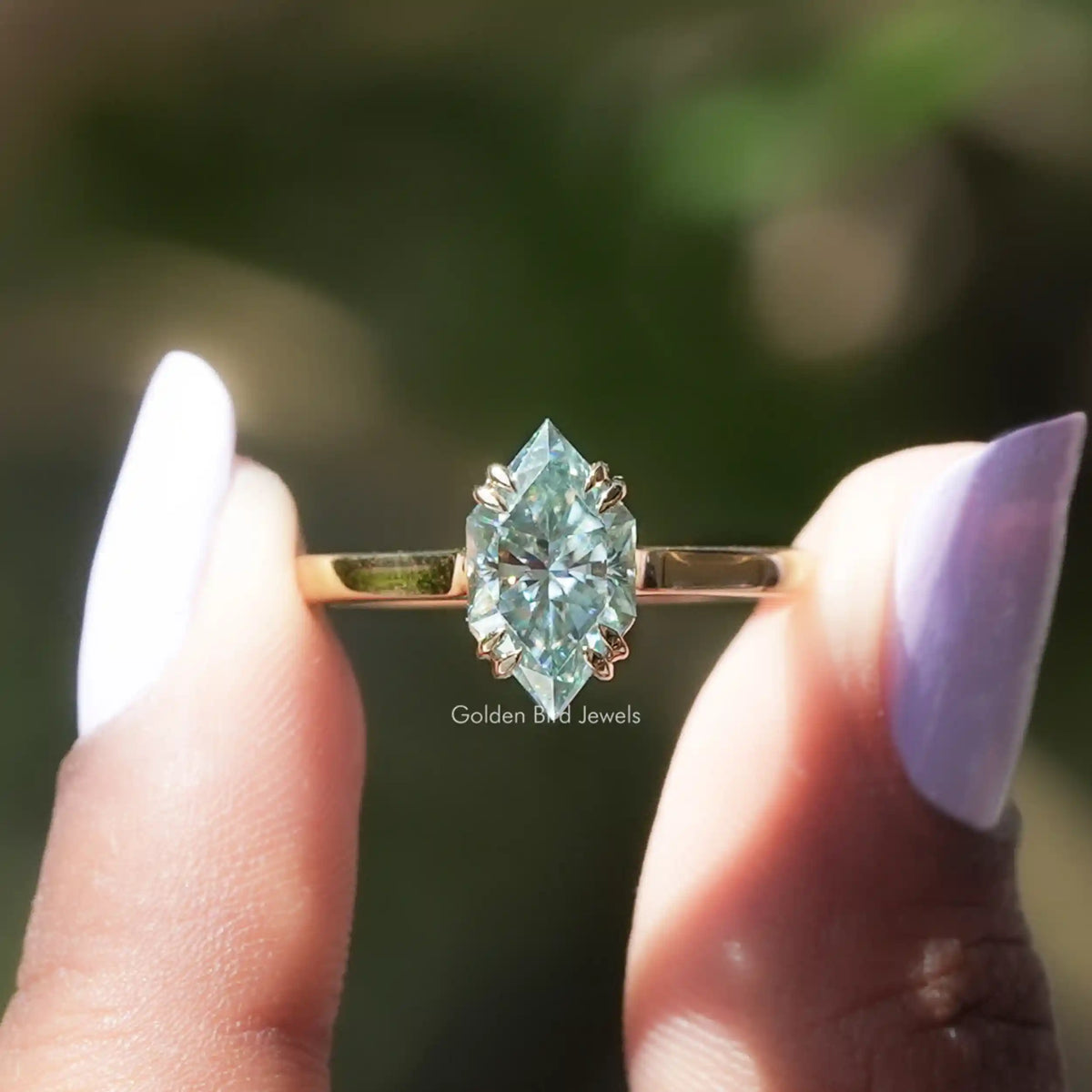 View of marquise cut moissanite accent ring 
