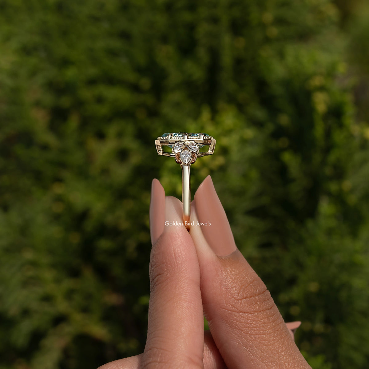 Blue Old Mine Moval Shaped Moissanite Ring