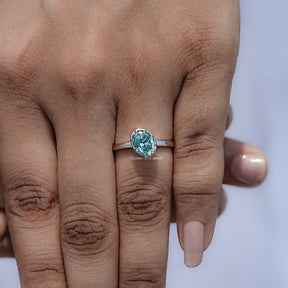 Blue Old Mine Oval Moissanite Solitaire Ring
