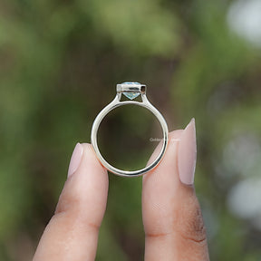 Blue Radiant Moissanite Bezel Set Solitaire Ring