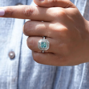Blue Radiant Cut Moissanite Engagement Ring In White Gold