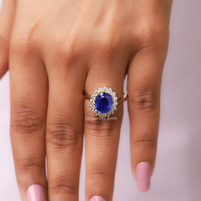 Blue Sapphire Oval Cut Halo Ring