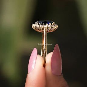 Blue Sapphire Oval Cut Halo Ring
