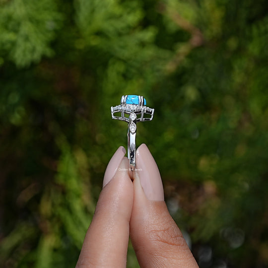 Blue Turquoise Pear Gemstone Accent Set Ring