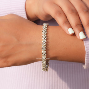 [This moissanite bracelet made of round and marquise cut stones]-[Golden Bird Jewels]