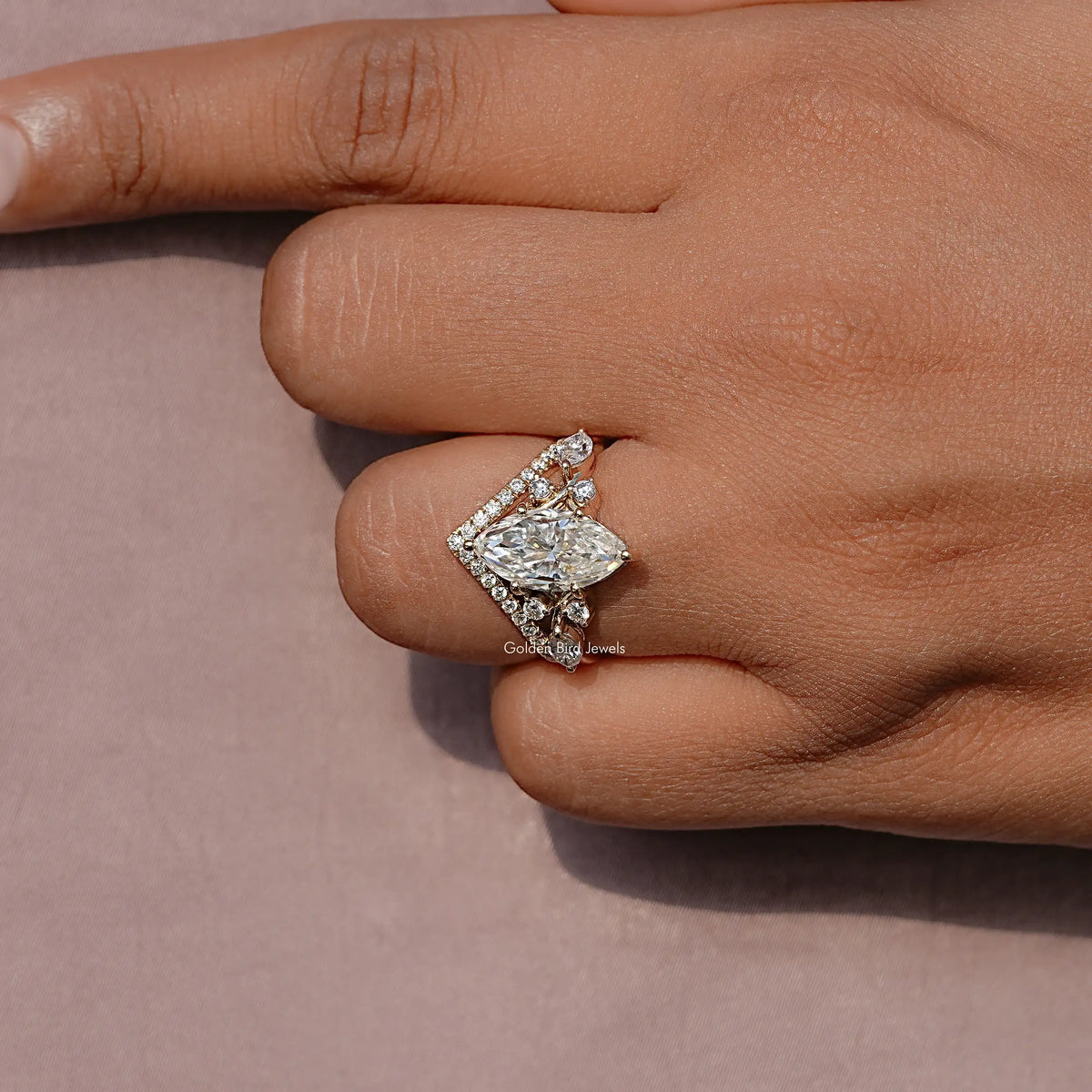 Marquise Cut Moissanite Cluster Set Engagement Ring