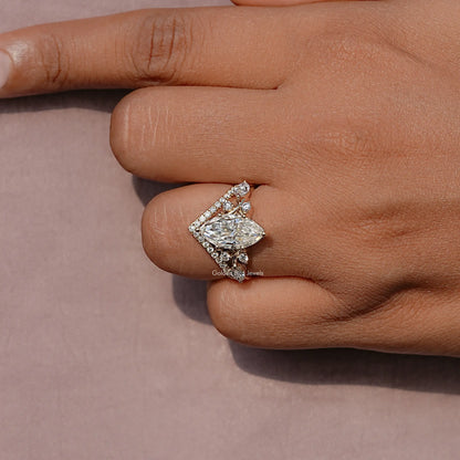 Marquise Cut Moissanite Cluster Set Engagement Ring