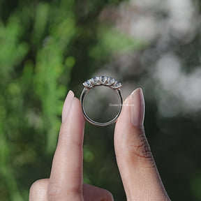 Asscher Cut Moissanite Five Stone Wedding Band