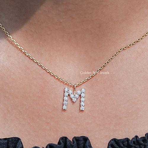 Colorless Round Moissanite M Letter Pendant