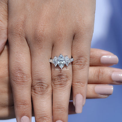 Detailed View of Marquise Cut Lab Diamond Five Stone Ring In White Gold
