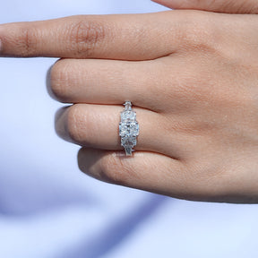 Detailed View of Radiant Cut Five Stone Lab Diamond Rings In White Gold