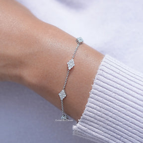 Round Cut CVD Diamond Station Chain Bracelet