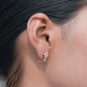 Round Lab Diamond Bezel Set U Shape Hoop Earrings