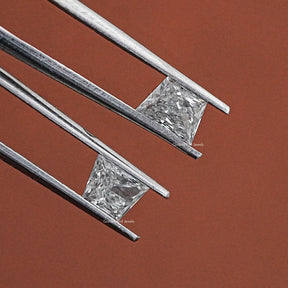 Close-Up View of Brilliant Trapezoid Loose Lab Diamond Pair In White