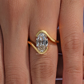 Bypass Old Mine Oval Moissanite Solitaire Ring