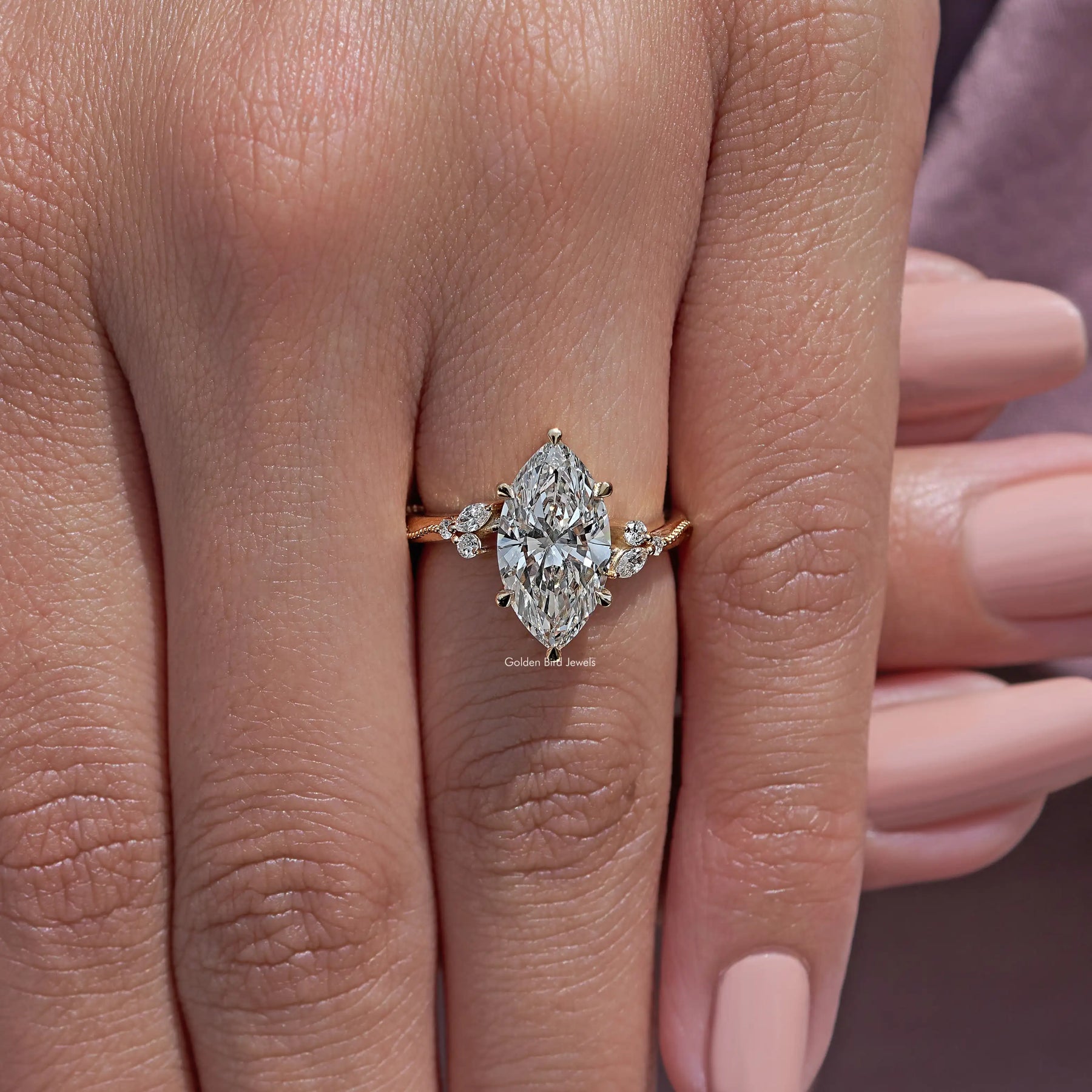 Bypass Shank Marquise Cut Lab Grown Accent Ring