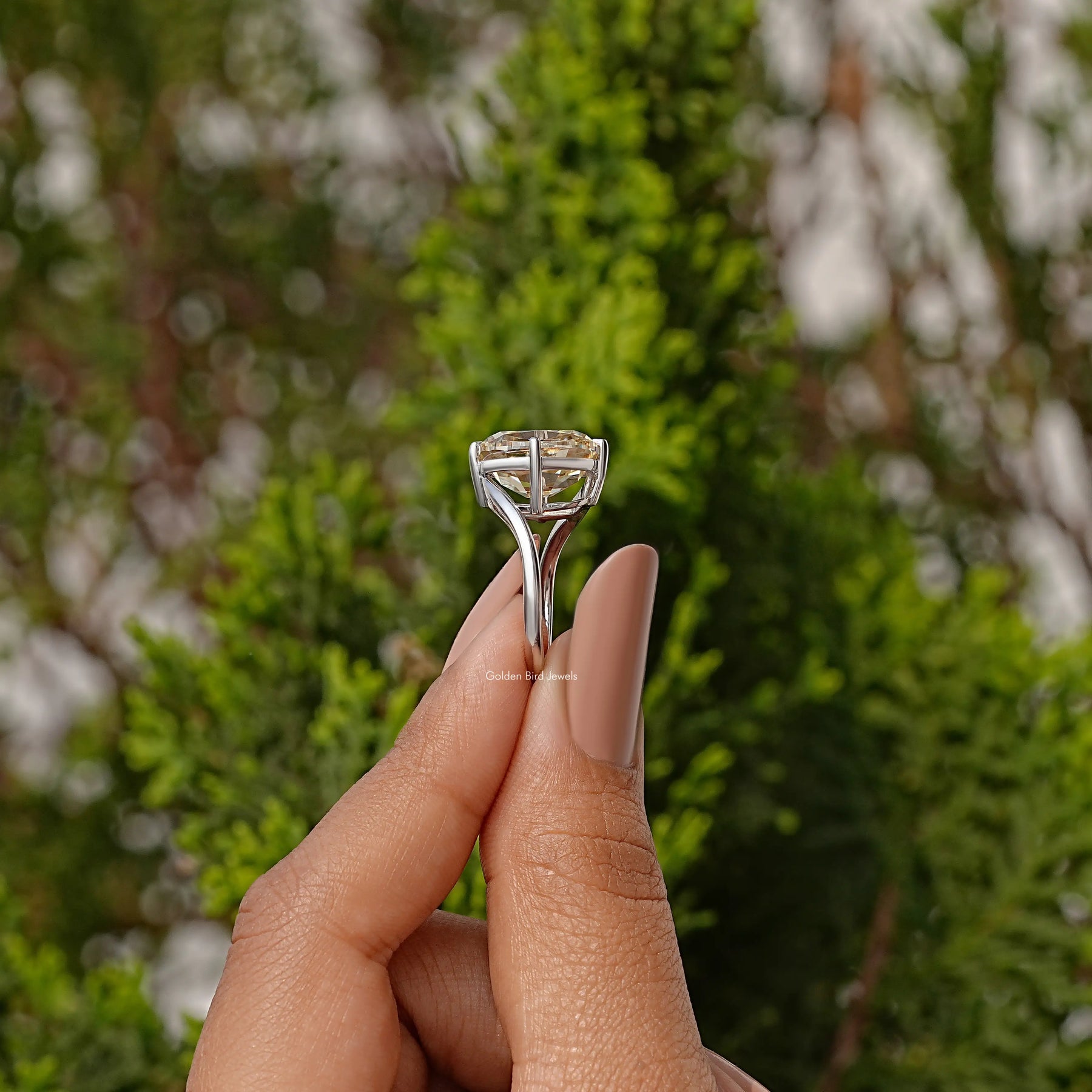Bypass Shank Old Mine Yellow Cushion Moissanite Solitaire Ring