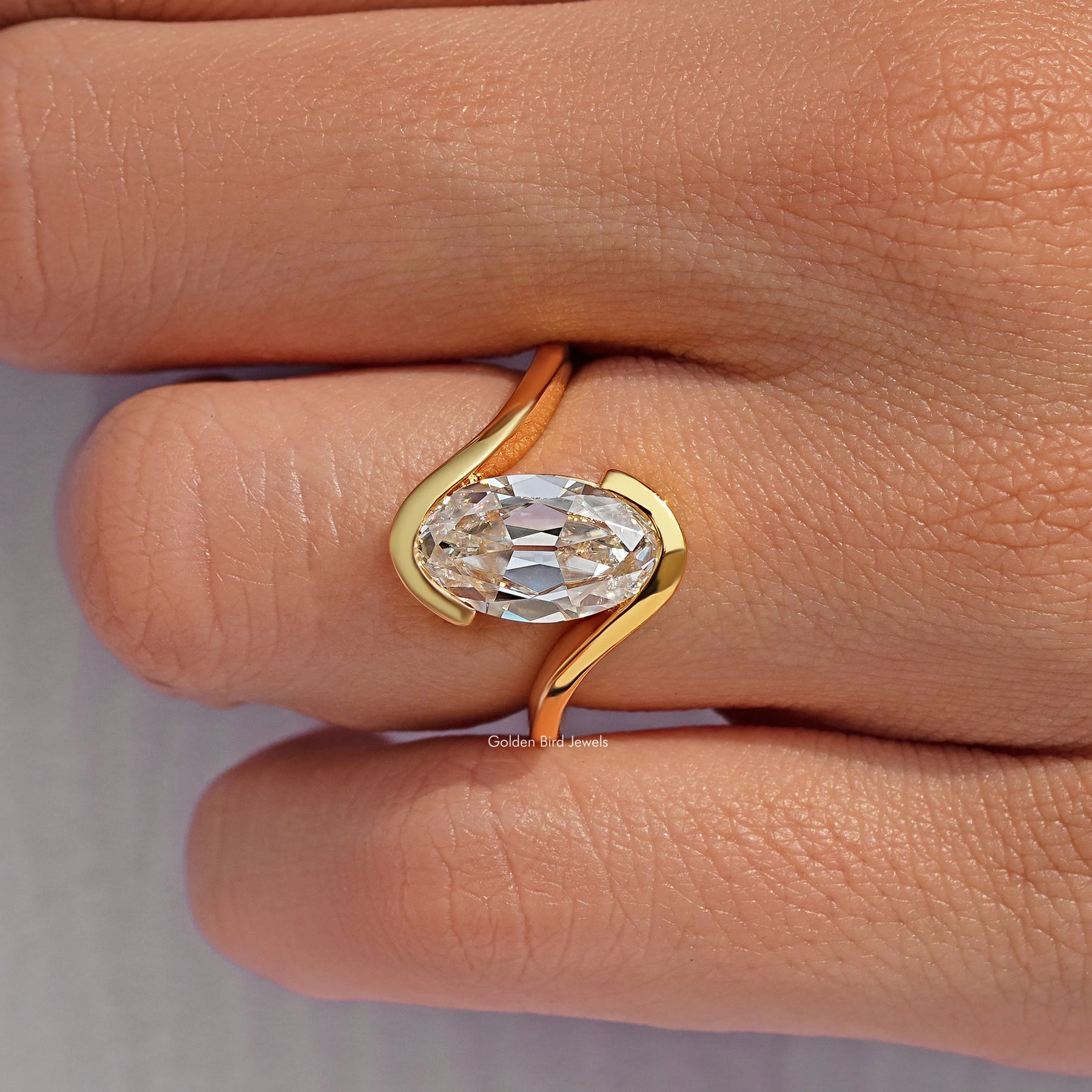 Bypass Old Mine Oval Moissanite Solitaire Ring