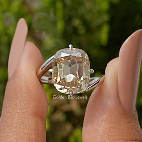 Bypass Shank Old Mine Yellow Cushion Moissanite Solitaire Ring