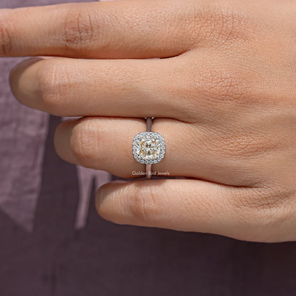 Champagne Old Mine Cushion Cut Moissanite Halo Ring