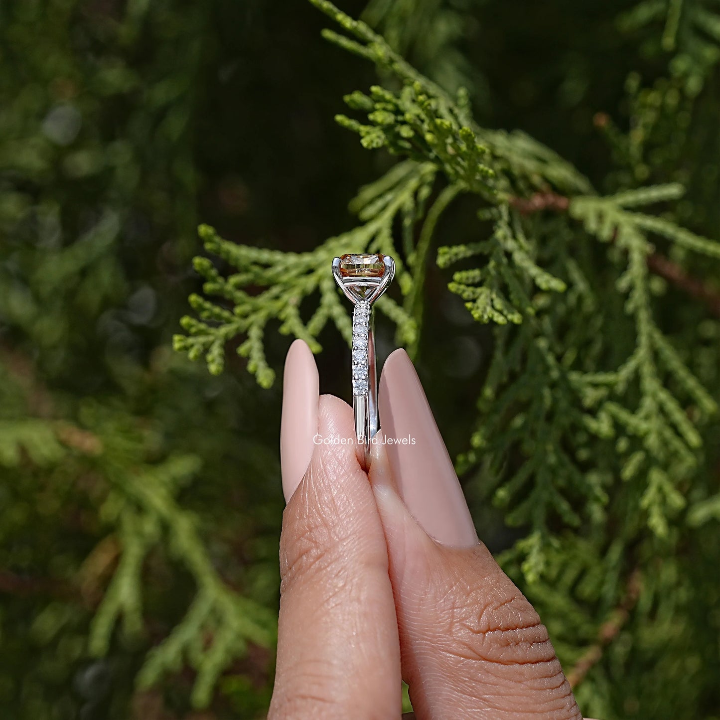Cushion Cut Moissanite Gemstone Engagement Accent Ring