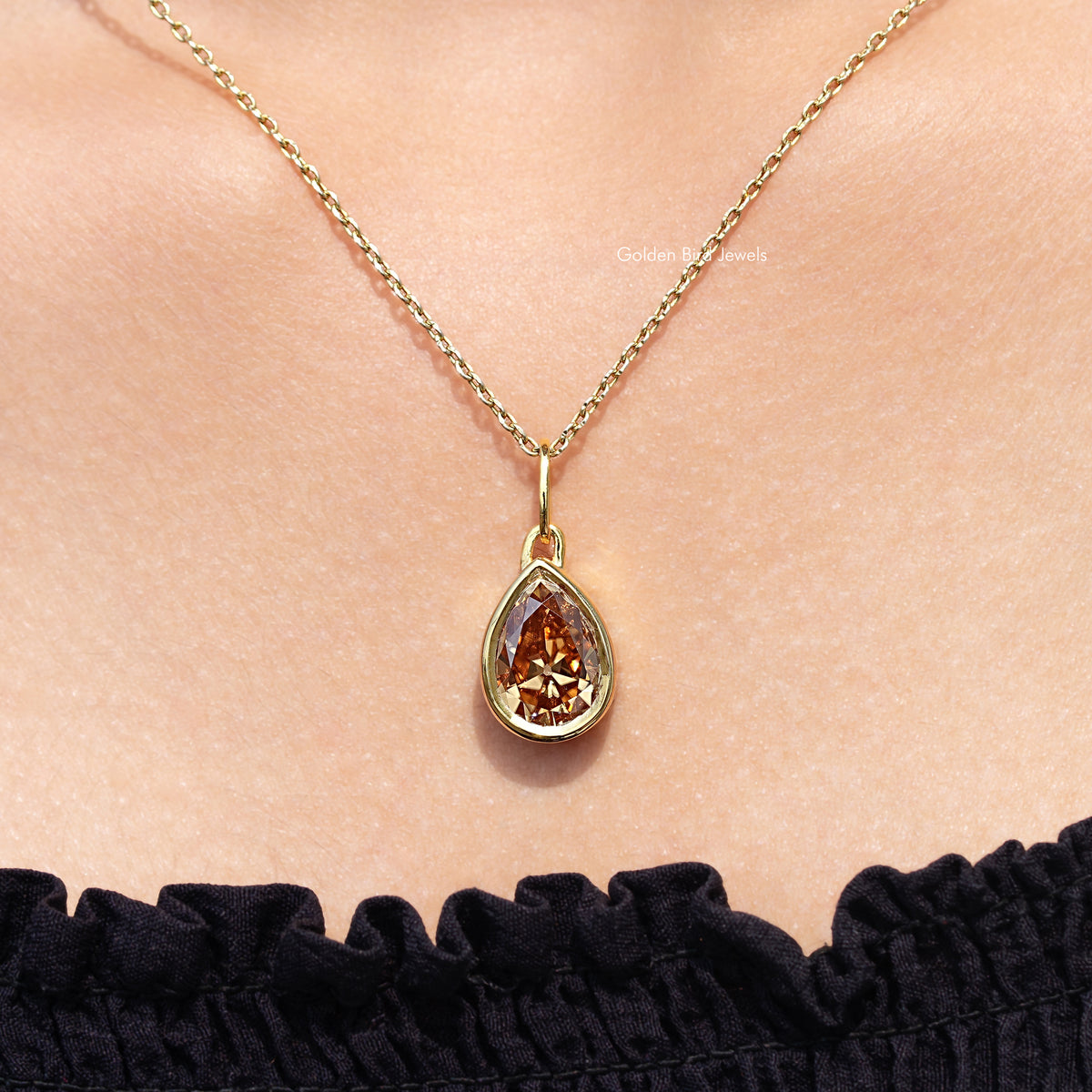 Champagne Old Mine Pear Cut solitaire Pendent