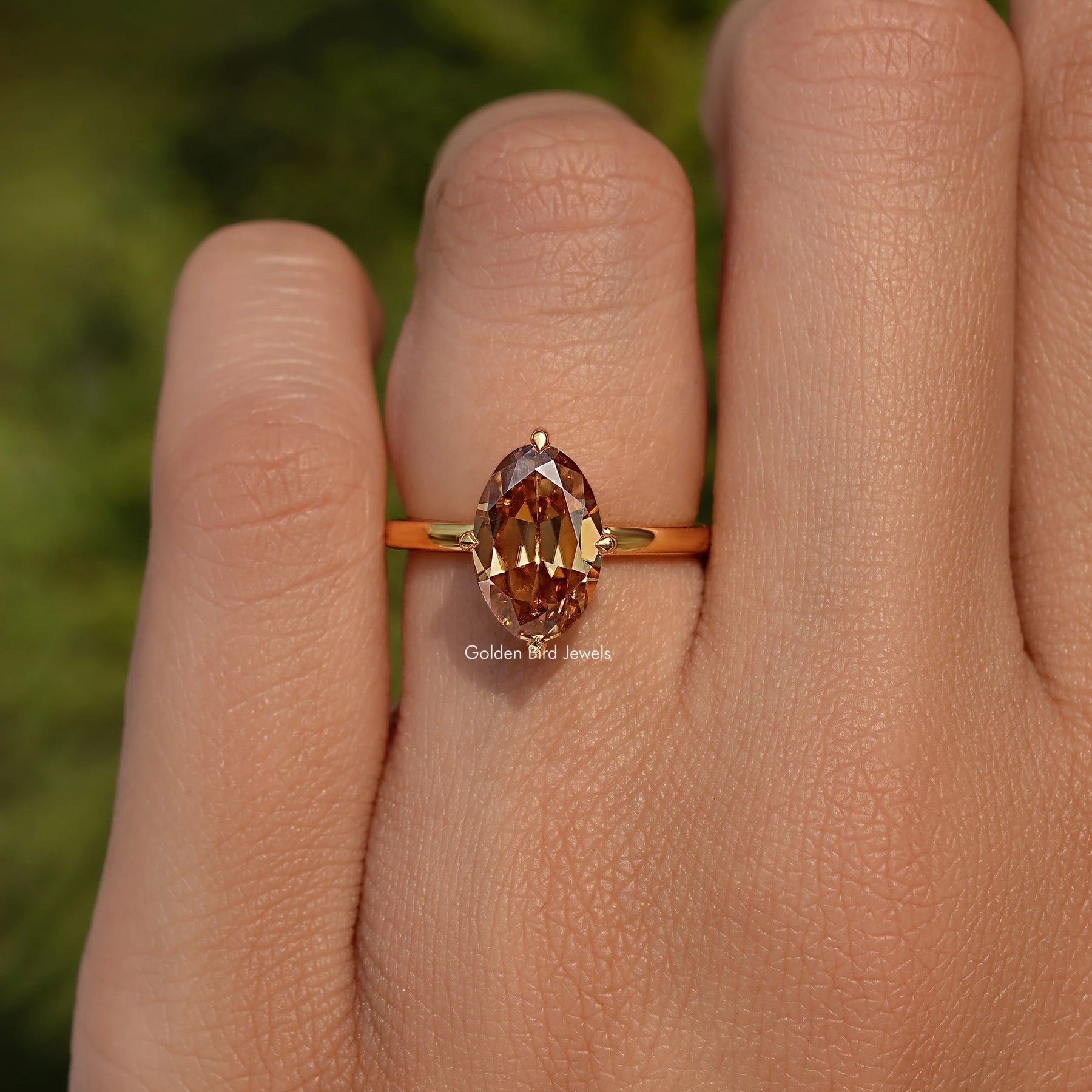 Champagne Old Mine Oval Cut Moissanite Solitaire Ring