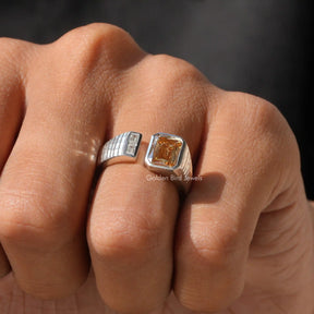 Criss Cut Moissanite Open Cuff Toi Et Moi Ring In finger