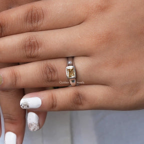 Close-Up View of  Solitaire Criss Cut Moissanite ring In White Gold
