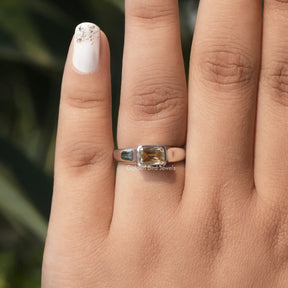 [Moissanite Criss Cut Solitaire Engagement Ring In 14k White Gold]-[Golden Bird Jewels]