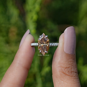 View of marquise cut moissanite  accent ring 