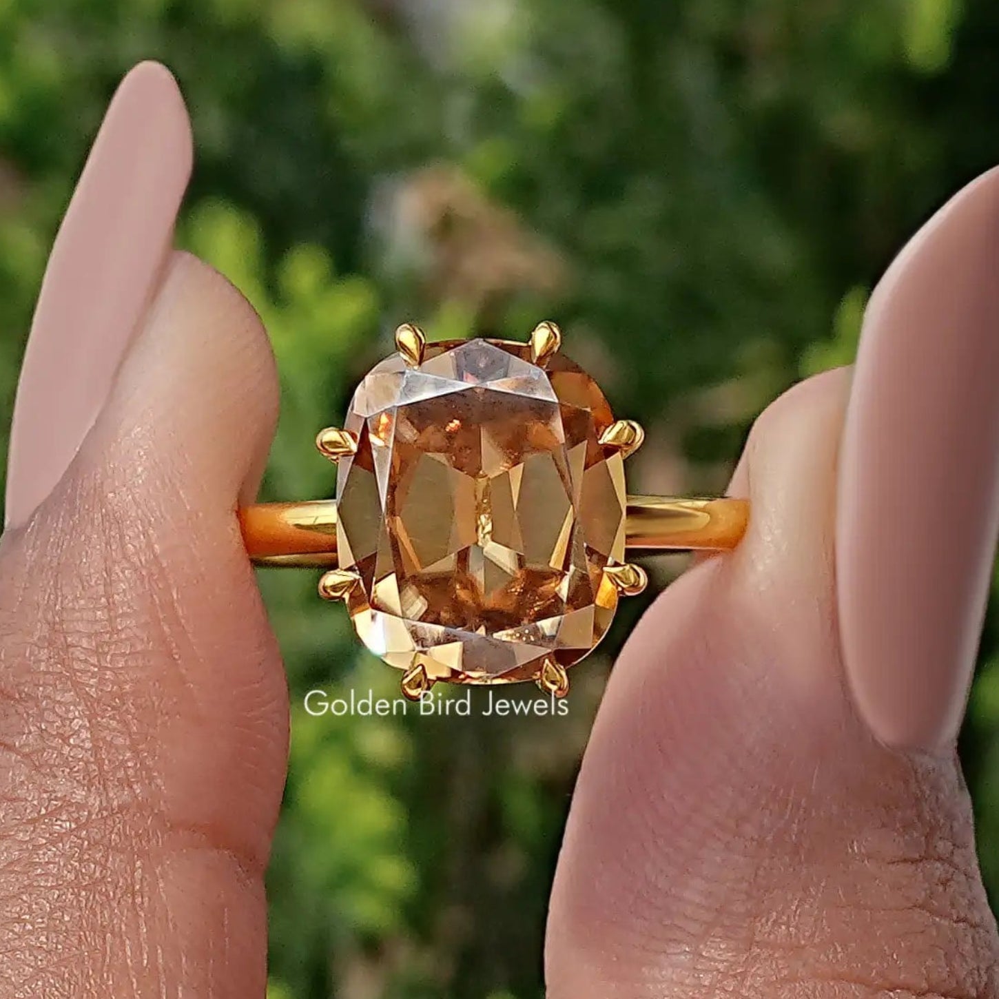 Champagne Old Mine Cushion Moissanite Engagement Ring