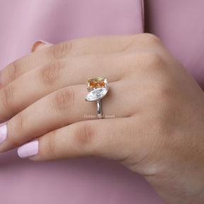[In finger side view of marquise and radiant cut toi moi ring made of prongs setting]-[Golden Bird Jewels]