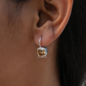 [White Gold Old Mine Cushion Cut Earring]-[Golden Bird Jewels]