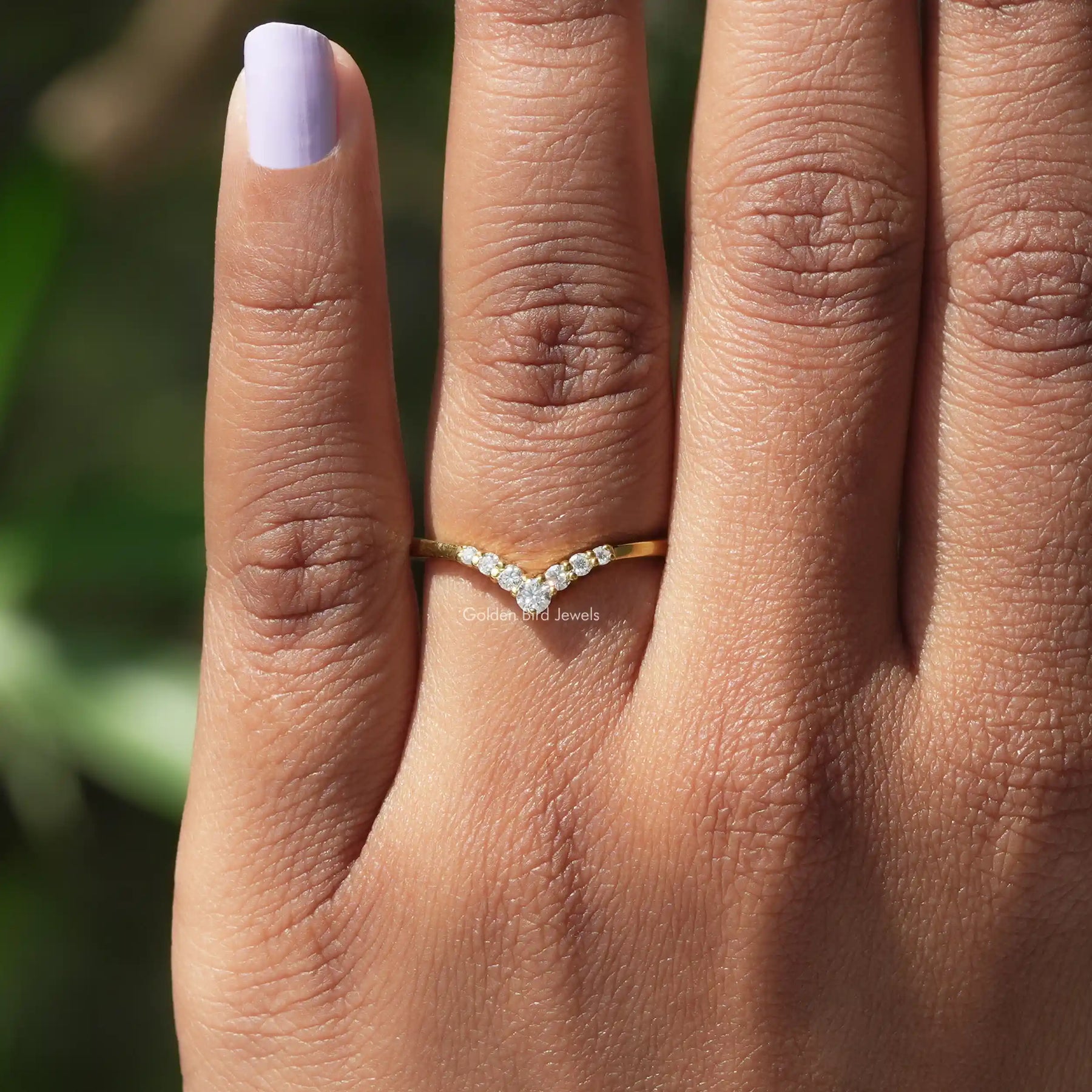 [V Shaped Round Cut Yellow Gold Ring]-[Golden Bird Jewels]